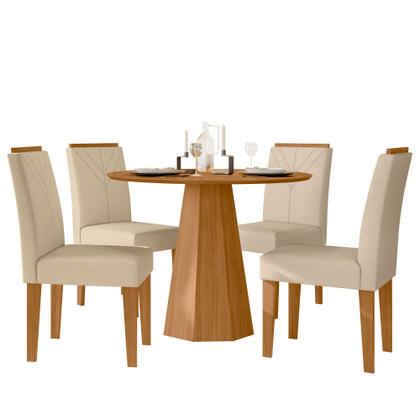 Imagem de Conjunto Sala de Jantar Mesa Isis 1,00m Tampo em Mdf com 4 Cadeiras Amanda Ypê/Ln04 - New Ceval