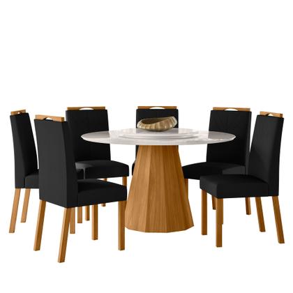 Imagem de Conjunto Sala de Jantar Mesa Isis 1,35m com Tampo Giratório e 6 Cadeiras Anitta Ypê/Off White/Ja03 - New Ceval