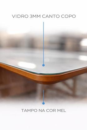 Imagem de Conjunto Sala de Jantar Mesa Itália 180x90cm Tampo Retângular Vidro/MDF Mel e Off White com 6 Cadeiras Valença - Móveis Minas