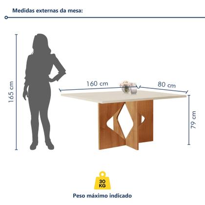 Imagem de Conjunto Sala de Jantar Mesa Laura Tampo Dakota Plus 160X80cm com 6 Cadeiras Laura Yescasa