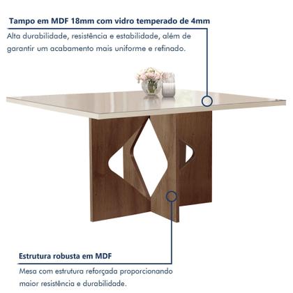 Imagem de Conjunto Sala de Jantar Mesa Laura Tampo Dakota Plus Vidro 120x80cm com 4 Cadeiras Laura Yescasa