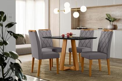 Imagem de Conjunto Sala de Jantar Mesa Lectus 120X80 4 Cadeiras Sarah Ype/Preto/Veludo Cinza
