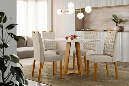 Imagem de Conjunto Sala de Jantar Mesa Lectus 120X80 com 4 Cadeiras Mariah Ype/Off White/Veludo Nude - NC