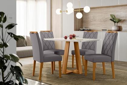 Imagem de Conjunto Sala de Jantar Mesa Lectus 120X80 com 4 Cadeiras Sarah Ype/Off White/Veludo Cinza - NC