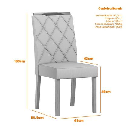 Imagem de Conjunto Sala de Jantar Mesa Lectus 120X80 com 4 Cadeiras Sarah Ype/Off White/Veludo Cinza - NC