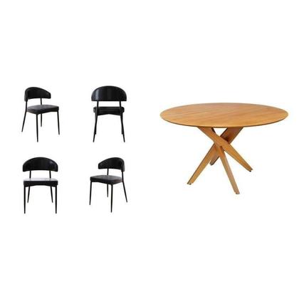 Imagem de Conjunto Sala de Jantar Mesa Lisboa Madeira Maciça com 4 Cadeiras Bless Yescasa Marrom/Preto