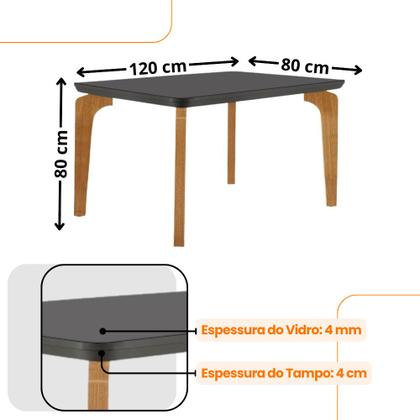 Imagem de Conjunto Sala de Jantar Mesa Liz 120cm com Vidro Canto Copo e 4 Cadeiras Athenas Moderna