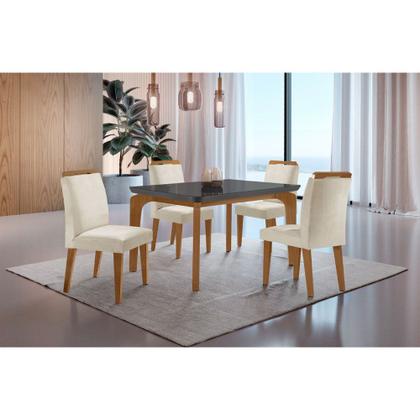 Imagem de Conjunto Sala de Jantar Mesa Liz 120cm com Vidro Canto Copo e 4 Cadeiras Athenas Moderna