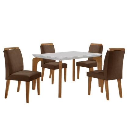 Imagem de Conjunto Sala de Jantar Mesa Liz 120cm com Vidro Canto Reto e 4 Cadeiras Athenas Moderna