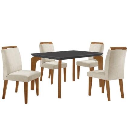 Imagem de Conjunto Sala de Jantar Mesa Liz 120cm MDF Canto Reto e 4 Cadeiras Athenas Moderna