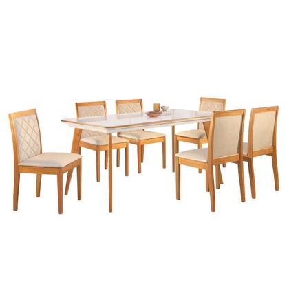 Imagem de Conjunto Sala de Jantar Mesa Mad 160cm com 6 Cadeiras Berlimestrutura em madeira Maciça e Tampo MDF/Vidro