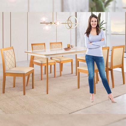 Imagem de Conjunto Sala de Jantar Mesa Mad 160cm com 6 Cadeiras Berlimestrutura em madeira Maciça e Tampo MDF/Vidro