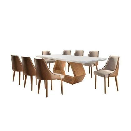 Imagem de Conjunto Sala de Jantar Mesa Madeira Maciça Sarah e 8 Cadeiras Roma Mobilare Marrom/Caramelo/Cinamomo Imbuia