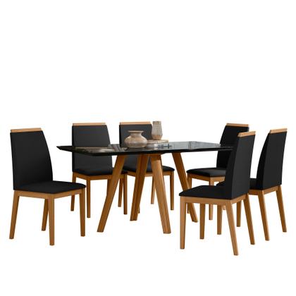 Imagem de Conjunto Sala de Jantar Mesa Mariah 1,60m com 6 Cadeiras Fernanda Ypê/Preto/Ja03 - New Ceval