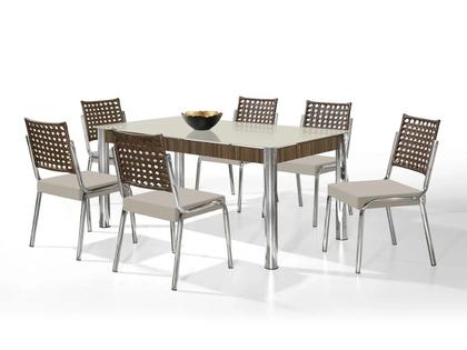 Conjunto Sala de Jantar Mesa Natani 160x90cm com 6 Cadeiras Natani Junco - Aço Nobre Móveis Imagem de Conjunto Sala de Jantar Mesa Natani 160x90cm com 6 Cadeiras Natani Junco