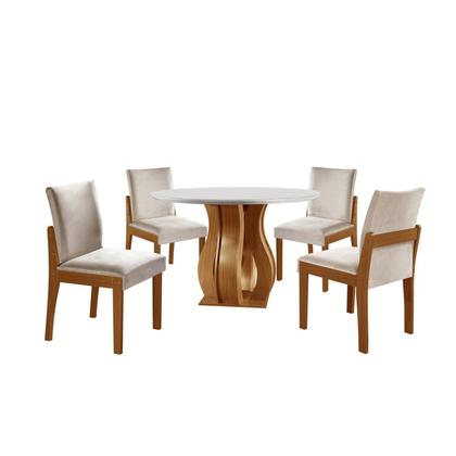 Imagem de Conjunto Sala de Jantar Mesa Nuance 110cm Redonda Tampo Vidro/MDF com 4 Cadeiras Monaco Yescasa