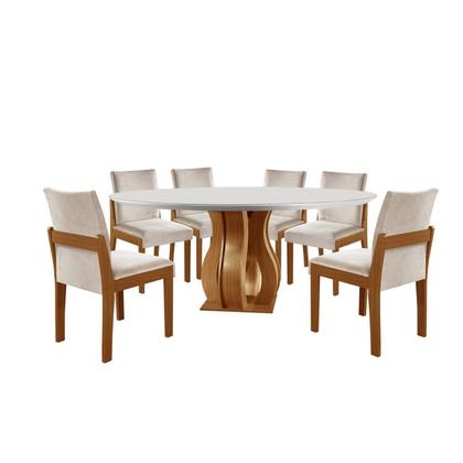 Imagem de Conjunto Sala de Jantar Mesa Nuance 135cm Redonda Tampo Vidro/MDP com 6 Cadeiras Mônaco Yescasa