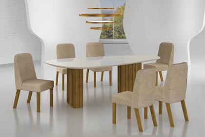 Imagem de Conjunto Sala de Jantar Mesa Orgânica Com Vidro 180cm com 6 Cadeiras Pé Madeira Isis
