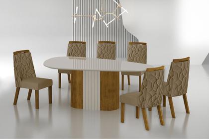 Imagem de Conjunto Sala de Jantar Mesa Orgânica Com Vidro 200cm com 6 Cadeiras Pé Madeira Dacota