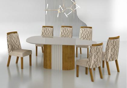 Imagem de Conjunto Sala de Jantar Mesa Orgânica Com Vidro 200cm com 6 Cadeiras Pé Madeira Dacota