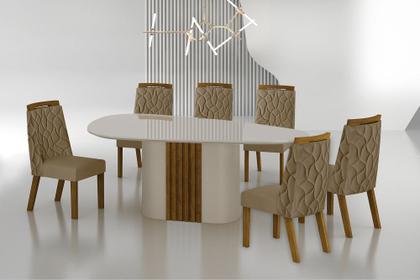 Imagem de Conjunto Sala de Jantar Mesa Orgânica Com Vidro 200cm com 6 Cadeiras Pé Madeira Dacota