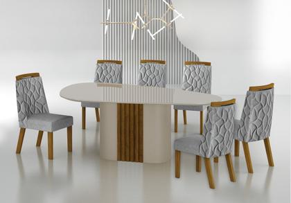 Imagem de Conjunto Sala de Jantar Mesa Orgânica Com Vidro 200cm com 6 Cadeiras Pé Madeira Dacota
