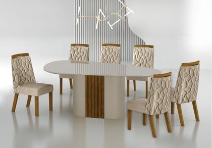 Imagem de Conjunto Sala de Jantar Mesa Orgânica Com Vidro 200cm com 6 Cadeiras Pé Madeira Dacota