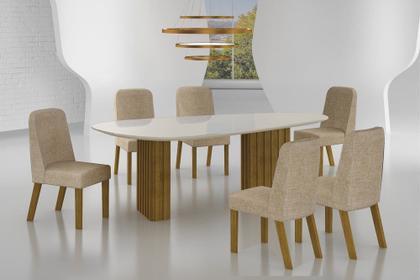 Imagem de Conjunto Sala de Jantar Mesa Orgânica Com Vidro 200cm com 6 Cadeiras Pé Madeira Isis