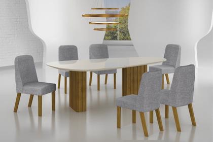 Imagem de Conjunto Sala de Jantar Mesa Orgânica Com Vidro 200cm com 6 Cadeiras Pé Madeira Isis