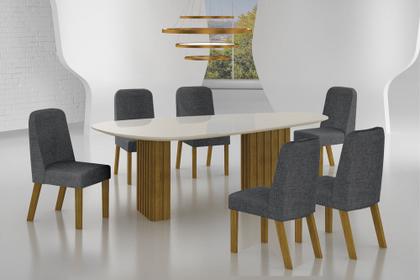 Imagem de Conjunto Sala de Jantar Mesa Orgânica Com Vidro 200cm com 6 Cadeiras Pé Madeira Isis