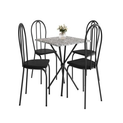 Imagem de Conjunto sala de Jantar Mesa Quadrada 70cm Tampo Granito com 4 Cadeiras Leia