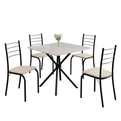 Imagem de Conjunto Sala de Jantar Mesa Quadrada 70x70cm Tampo Madeira Mdp 4 Cadeiras Rio