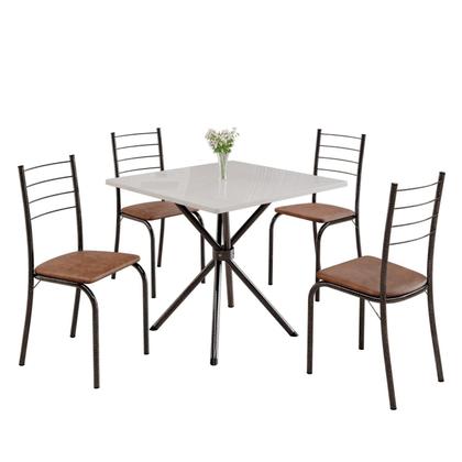 Imagem de Conjunto Sala de Jantar Mesa Quadrada 70x70cm Tampo Madeira Mdp 4 Cadeiras Rio