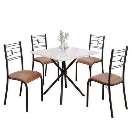 Imagem de Conjunto Sala de Jantar Mesa Quadrada 70x70cm Tampo Mdp Off White 4 Cadeiras Paraty