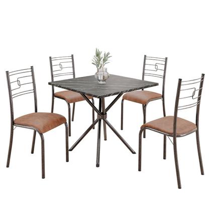 Imagem de Conjunto Sala de Jantar Mesa Quadrada 75x75cm Tampo Ardósia Indiana 4 Cadeiras Paraty