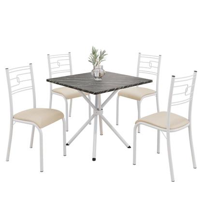 Imagem de Conjunto Sala de Jantar Mesa Quadrada 75x75cm Tampo Ardósia Indiana 4 Cadeiras Paraty