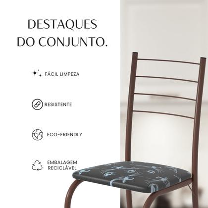 Imagem de Conjunto Sala de Jantar Mesa Quadrada 75x75cm Tampo Ardósia Indiana 4 Cadeiras Rio