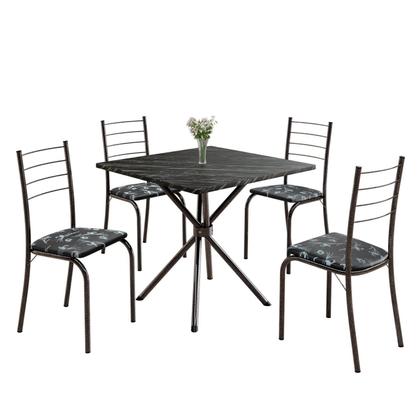 Imagem de Conjunto Sala de Jantar Mesa Quadrada 75x75cm Tampo Ardósia Indiana 4 Cadeiras Rio