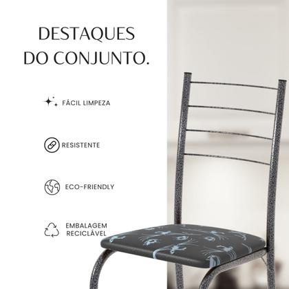 Imagem de Conjunto Sala de Jantar Mesa Quadrada 75x75cm Tampo Ardósia Indiana 4 Cadeiras Rio