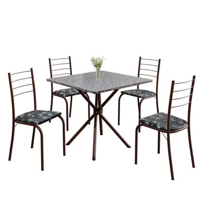 Imagem de Conjunto Sala de Jantar Mesa Quadrada 75x75cm Tampo Granito Ocre 4 Cadeiras Rio