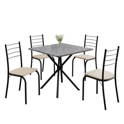 Imagem de Conjunto Sala de Jantar Mesa Quadrada 75x75cm Tampo Granito Ocre 4 Cadeiras Rio