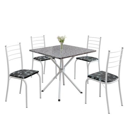 Imagem de Conjunto Sala de Jantar Mesa Quadrada 75x75cm Tampo Granito Ocre 4 Cadeiras Rio