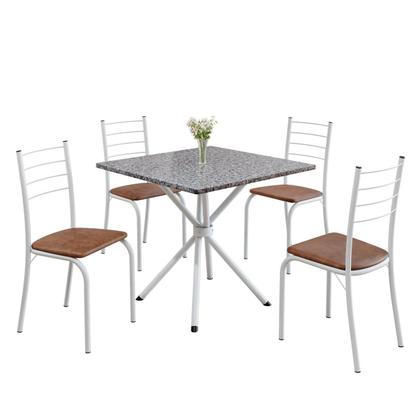 Imagem de Conjunto Sala de Jantar Mesa Quadrada 75x75cm Tampo Granito Ocre 4 Cadeiras Rio