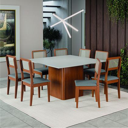 Imagem de Conjunto Sala de Jantar Mesa Quadrada Montevideo 1,36m C/ 8 Cadeiras Santiago Madeirado/Cinza Dobuê