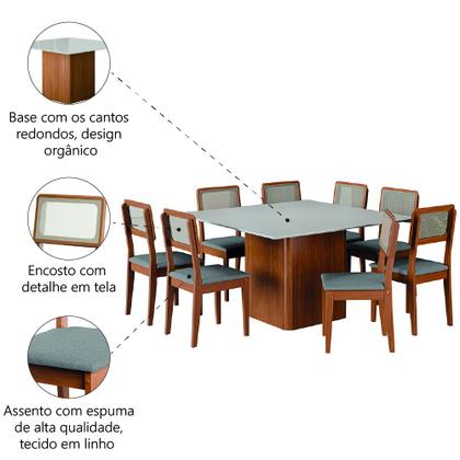 Imagem de Conjunto Sala de Jantar Mesa Quadrada Montevideo 1,36m C/ 8 Cadeiras Santiago Madeirado/Cinza Dobuê