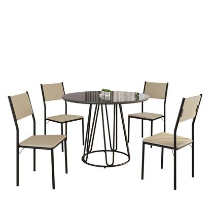 Imagem de Conjunto Sala de Jantar Mesa Redonda 100cm Base Omega Tampo Mdf Laca com Vidro Florença