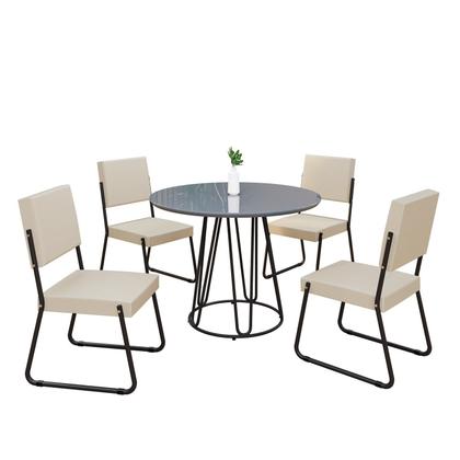 Imagem de Conjunto Sala de Jantar Mesa Redonda 100cm Base Omega Tampo Mdf Laca com Vidro Napoli