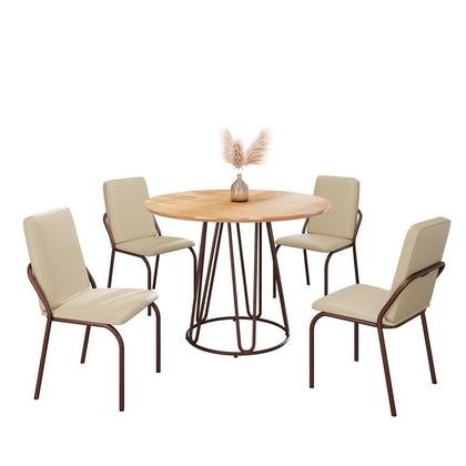Imagem de Conjunto Sala de Jantar Mesa Redonda 100cm Base Omega Tampo MDF Malibu Marrom/Creme