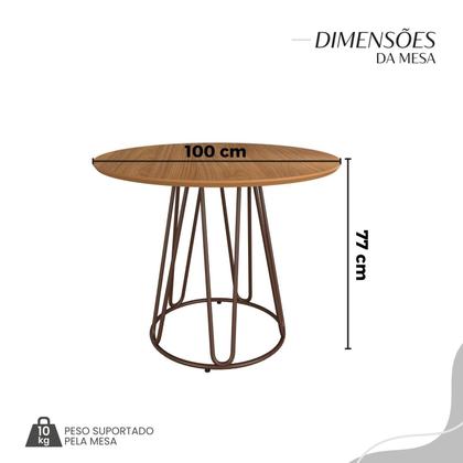 Imagem de Conjunto Sala de Jantar Mesa Redonda 100cm Base Omega Tampo Mdf Napoli