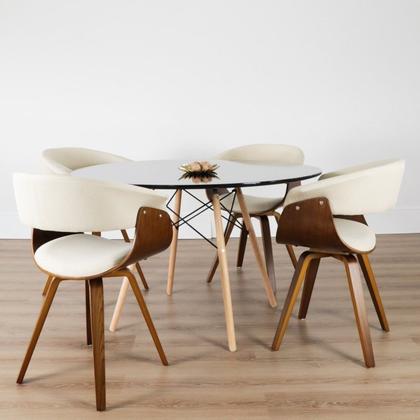 Imagem de Conjunto Sala de Jantar Mesa Redonda 120cm Eiffel Tampo com 4 Cadeiras Betina Giratória Creme